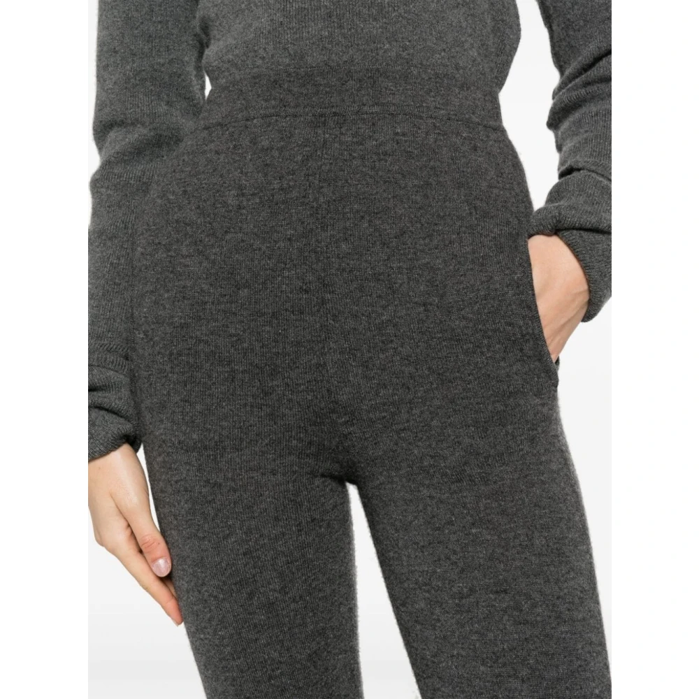 Saint Laurent Grijze High-Waisted Broek met Geribbelde Boorden Gray Dames