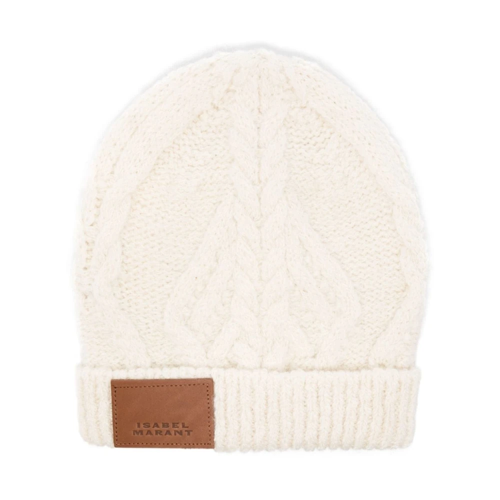 Isabel marant Cable-Knit Logo-Patch Beanie Beige Dames
