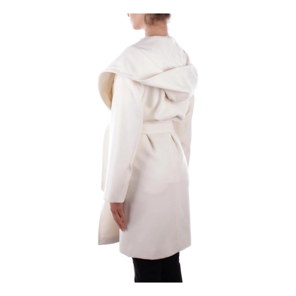 Max Mara Wollen jas met capuchon en zakken White Dames
