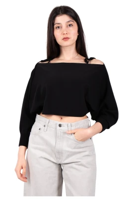 Svart Off-Shoulder Kort Tröja