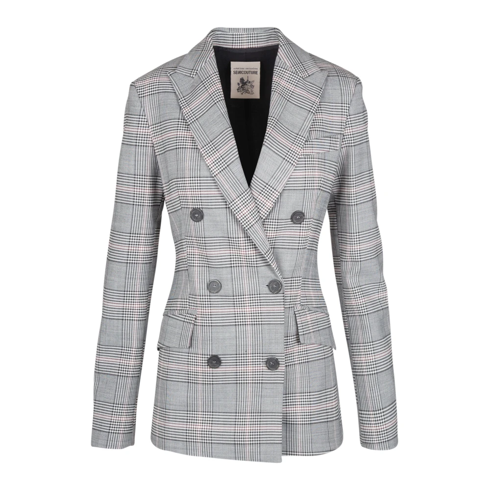 Semicouture Dubbelbreasted Prince of Wales Blazer Gray Dames