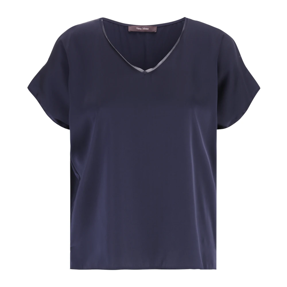 Vera Mont Satin V-hals Blouse Blue Dames