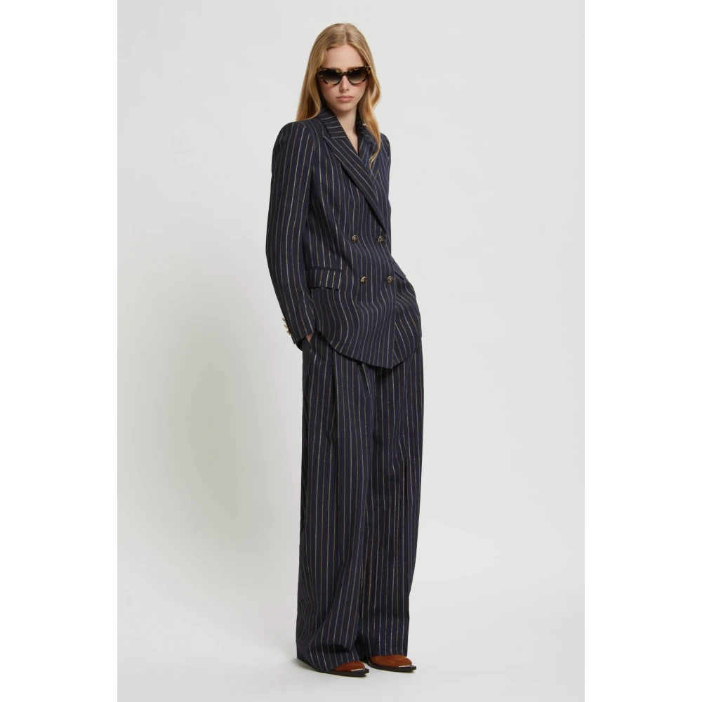 Ermanno Scervino Wijde katoenen krijtstreepbroek met lurex draad Blue Dames