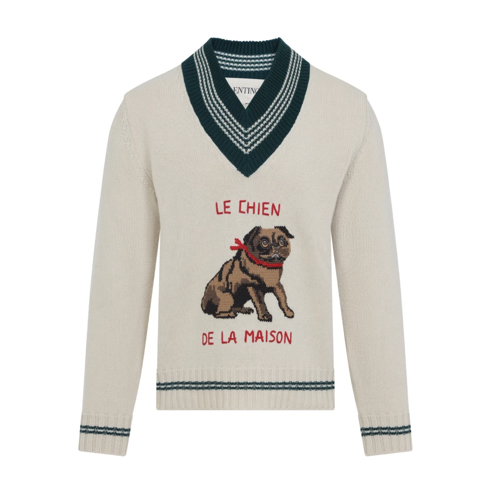 Valentino Men's Beige V-Neck Knitwear,, Stylish Knit Jumper For Large