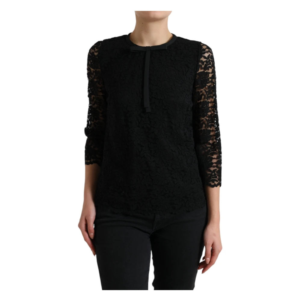 Dolce & Gabbana Women's Black Elegant Floral Lace Long Sleeve Top