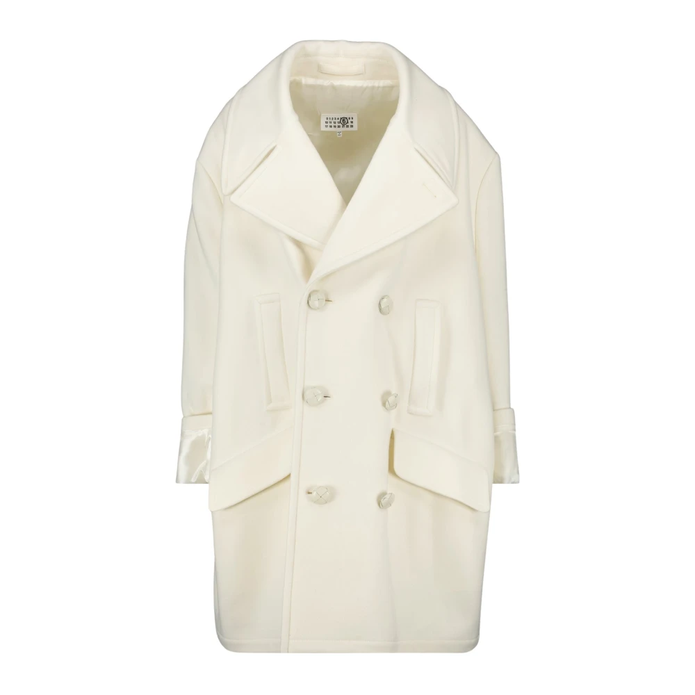 Mm6 Maison Margiela Women's Pink Double-Breasted Coats, S, White Wool Coat Oversize Elegant Details