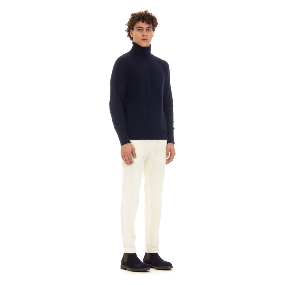 Drumohr Blauwe Wollen Trui Dolcevita Stijl Blue Heren