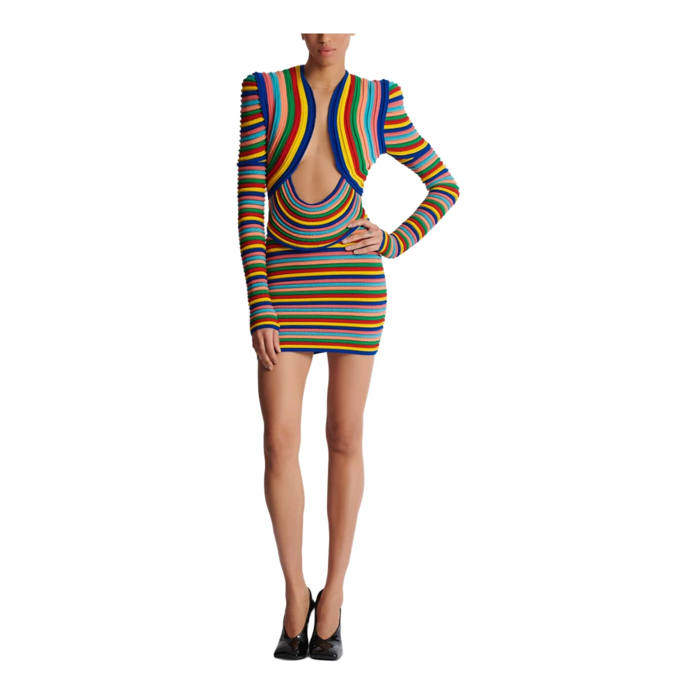 Balmain Korte veelkleurige gebreide jurk Multicolor Dames
