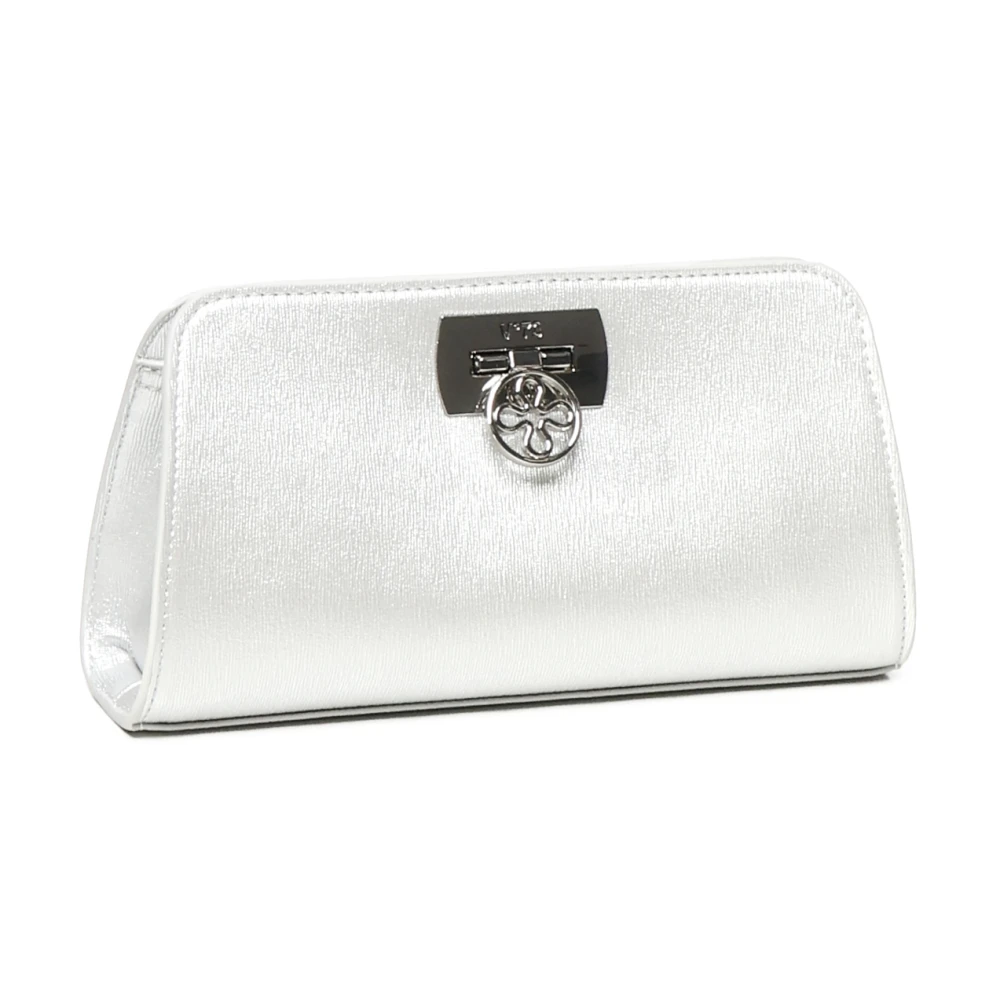 V73 Zilveren Gestructureerde Clutch met Kettingband Gray Dames