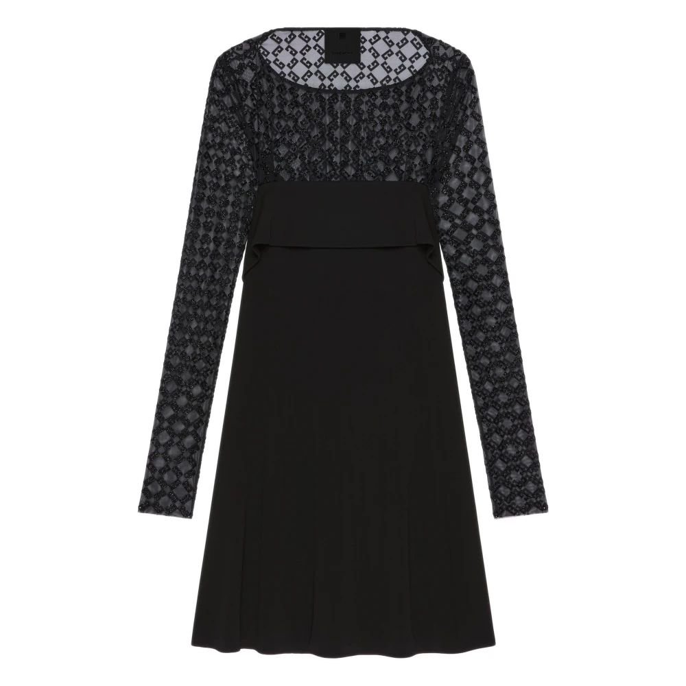 Givenchy Zwarte Jersey en Tulle Jurk Black Dames