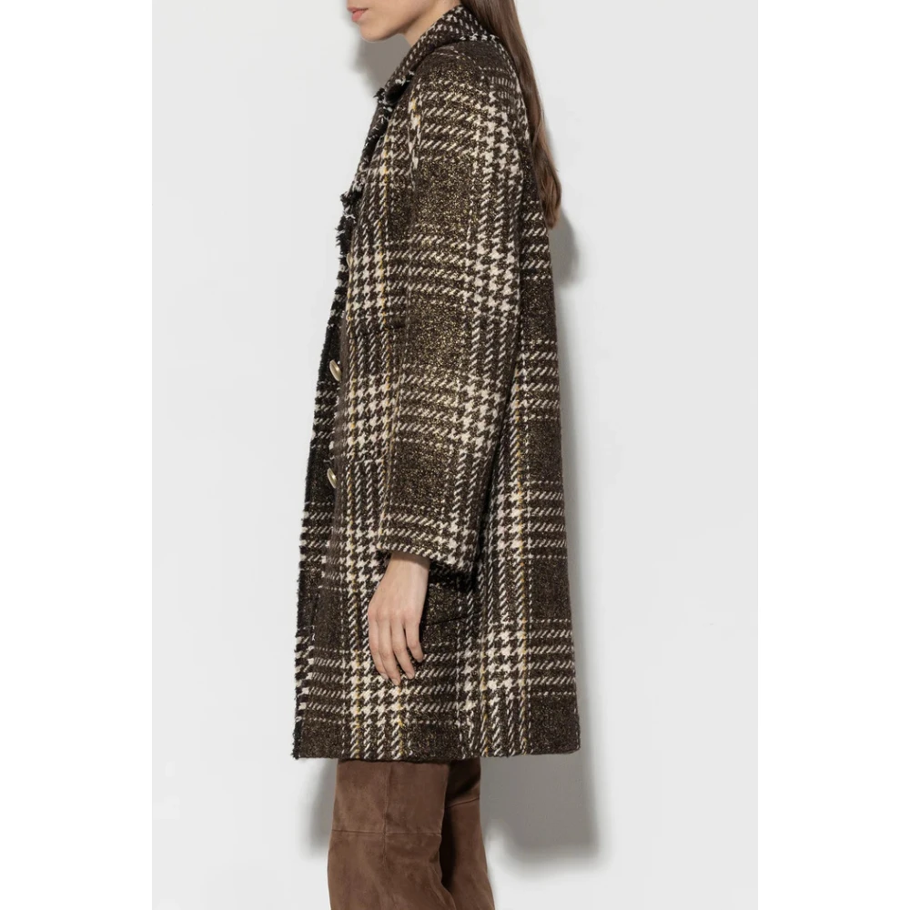 LUISA CERANO Metallic Plaid Wool Blend Jacket Brown Dames