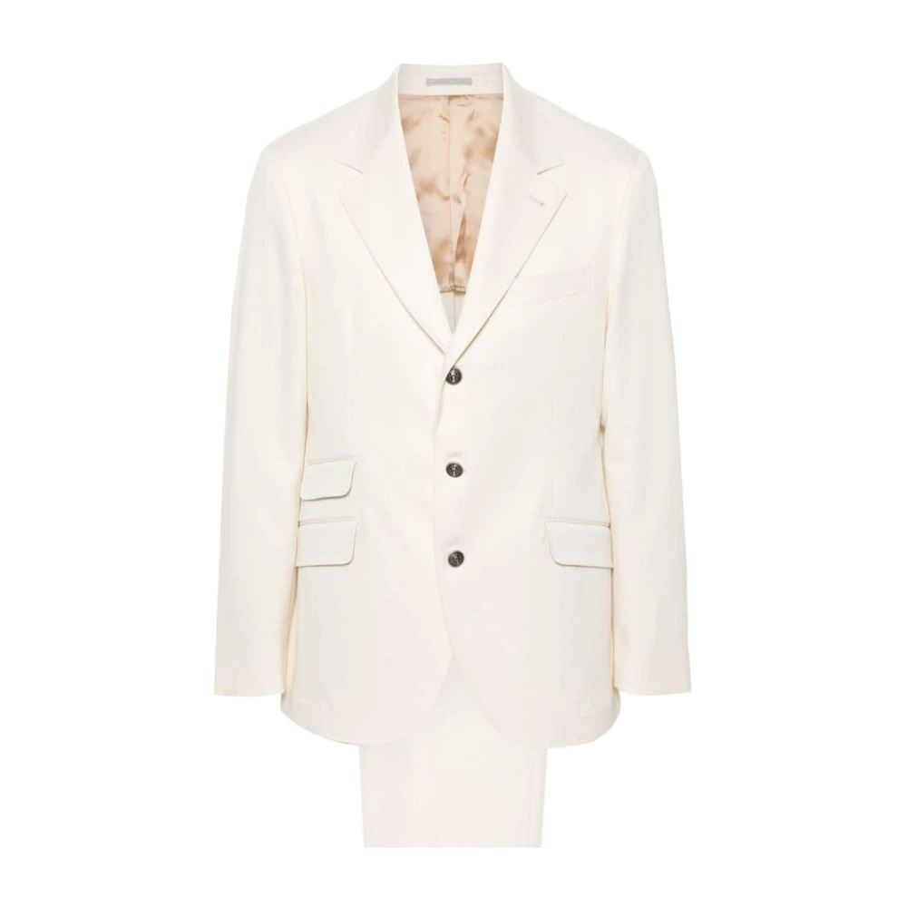 BRUNELLO CUCINELLI Gestructureerde Witte Blazer en Broek Set White Heren