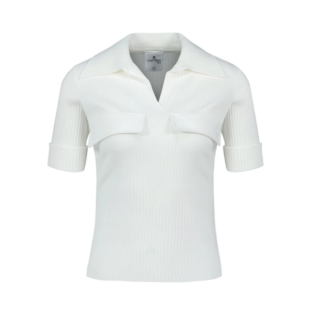 Courrèges Women's White Polo Shirts, M, Ribbed Polo
