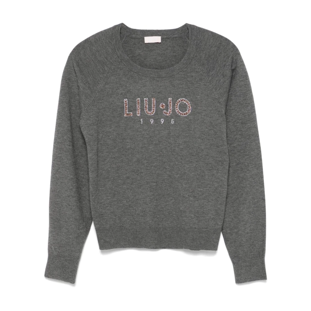 Liu Jo Rhinestone Crew Neck Sweater Gray Dames