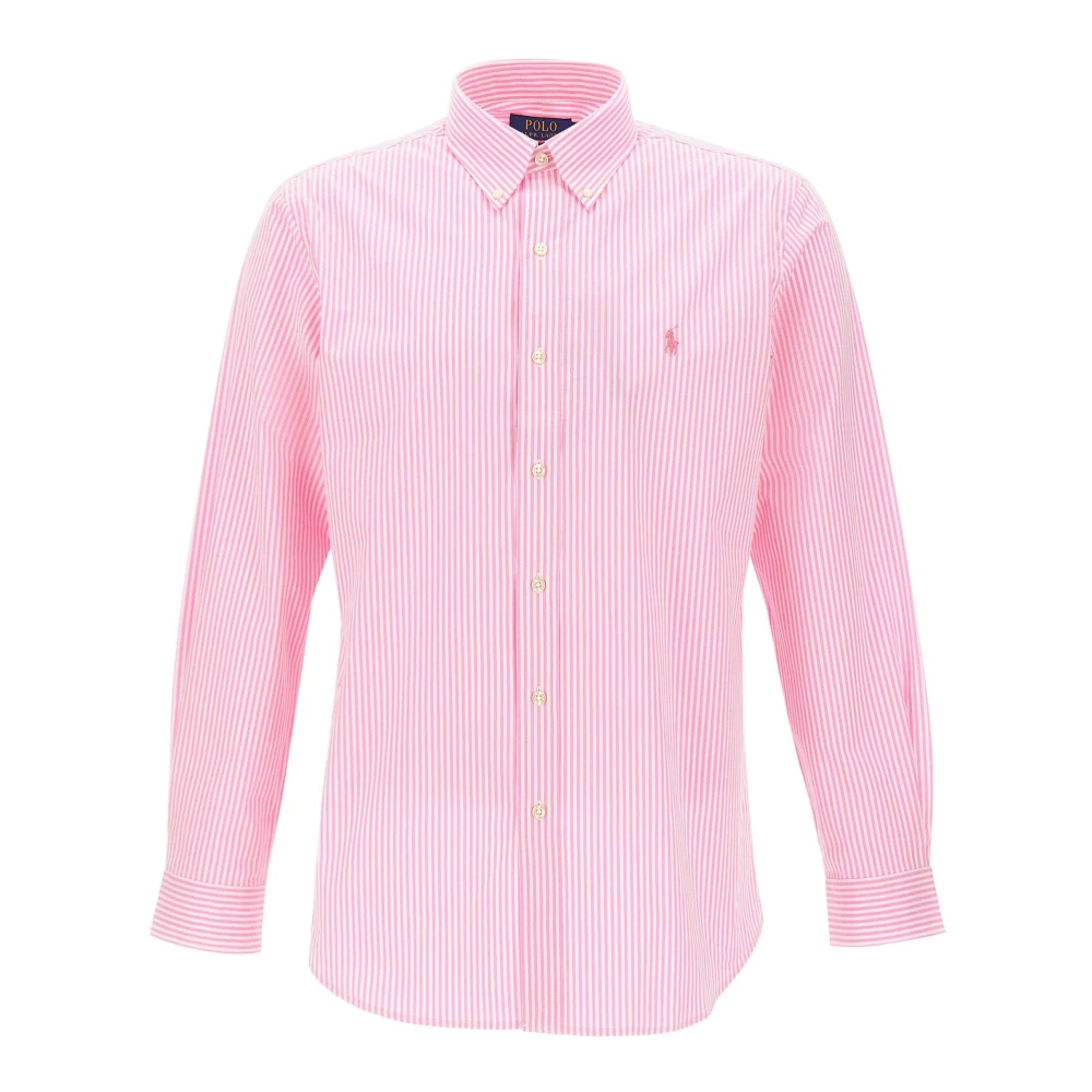 Polo Ralph Lauren Mannelijk Roze Overhemden Heren, M, Katoen, Custom Fit Gestreepte Poplin Overhemd
