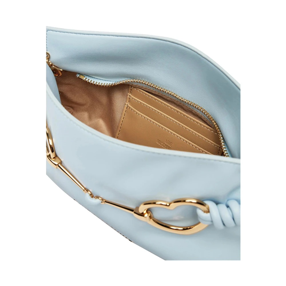 Moschino Blauwe leren schoudertas met gouden logo Blue Dames