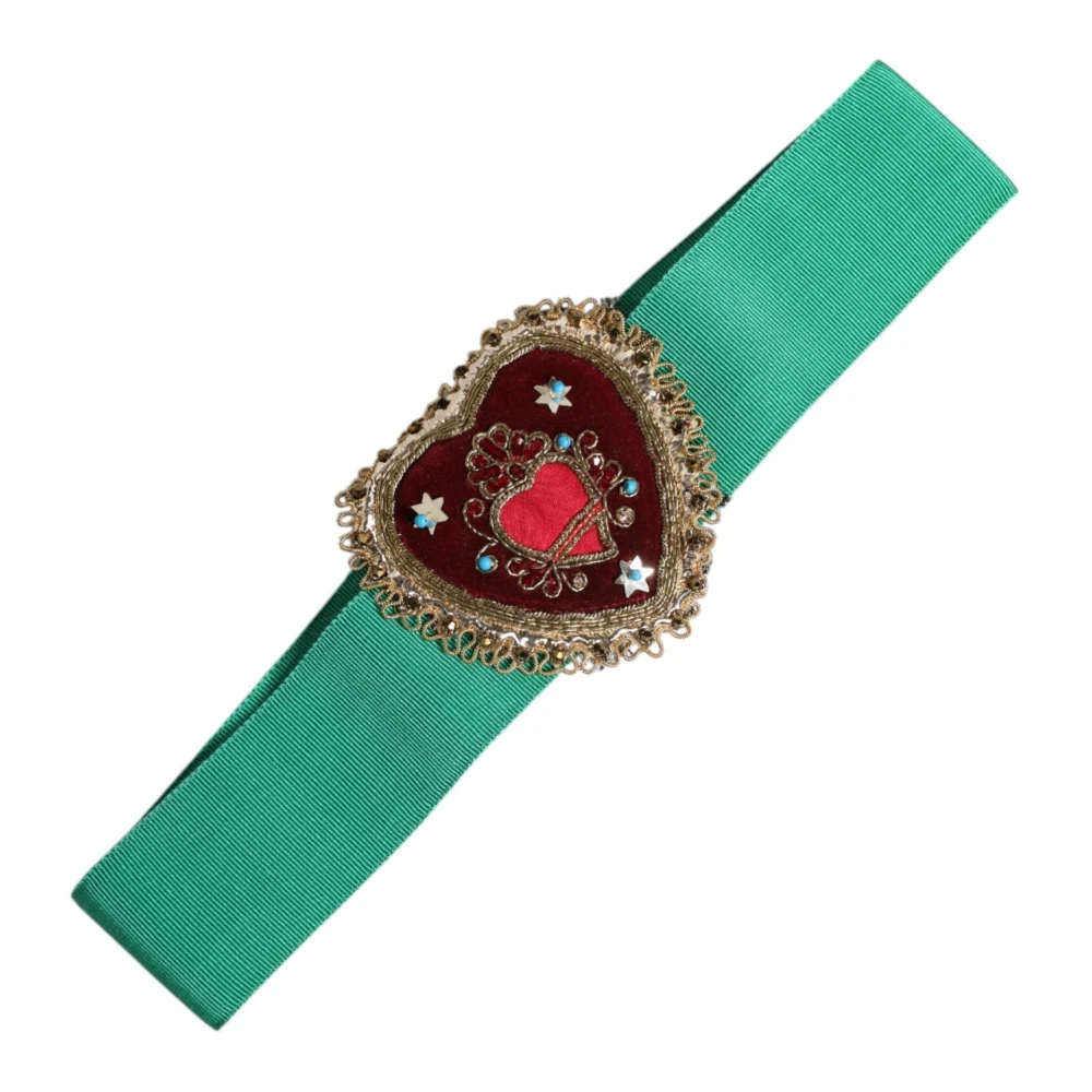 Dolce & Gabbana Stretch Wide Waist Heart Embellished Belt - Female - Belts - Green - S - Accessories