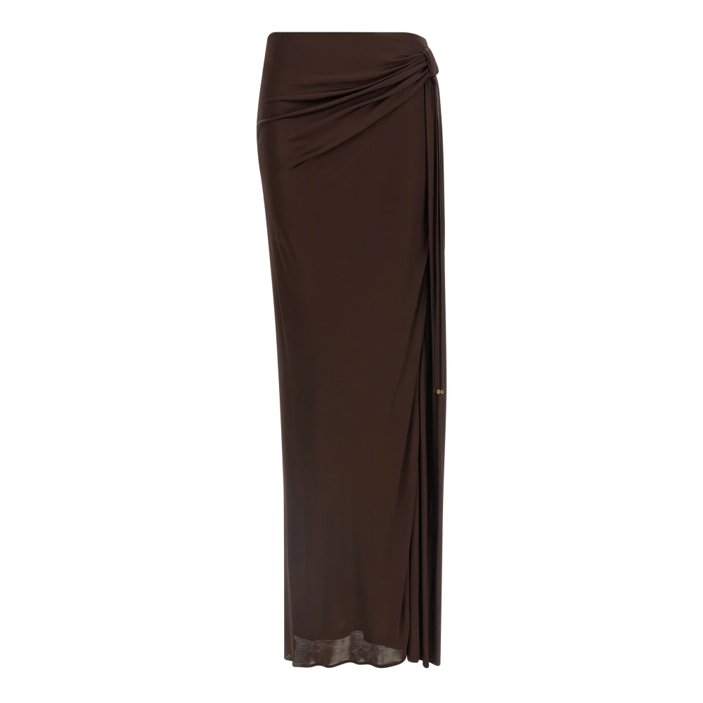 Elisabetta Franchi Brown Maxi Skirts, Female, L, Skirt In Shiny Viscose Jersey Fabric