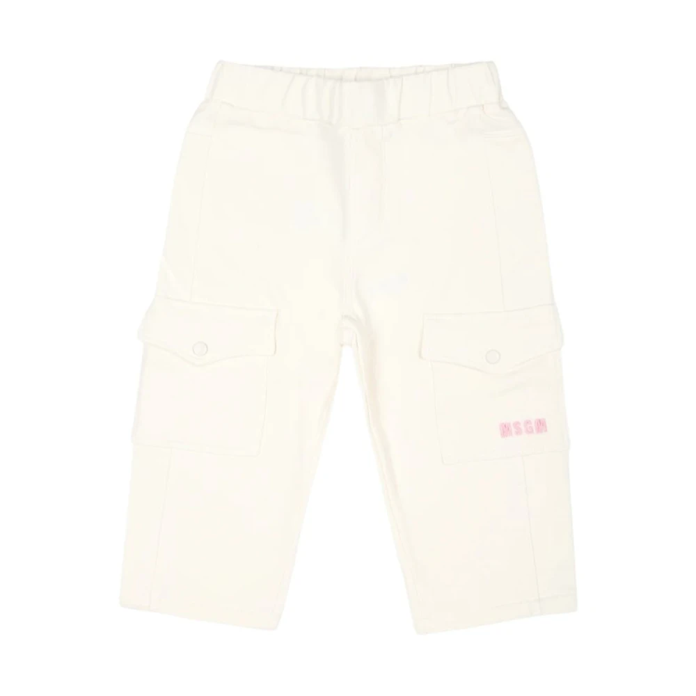 Msgm Girls Beige Cargo Trousers With Elastic Waistband