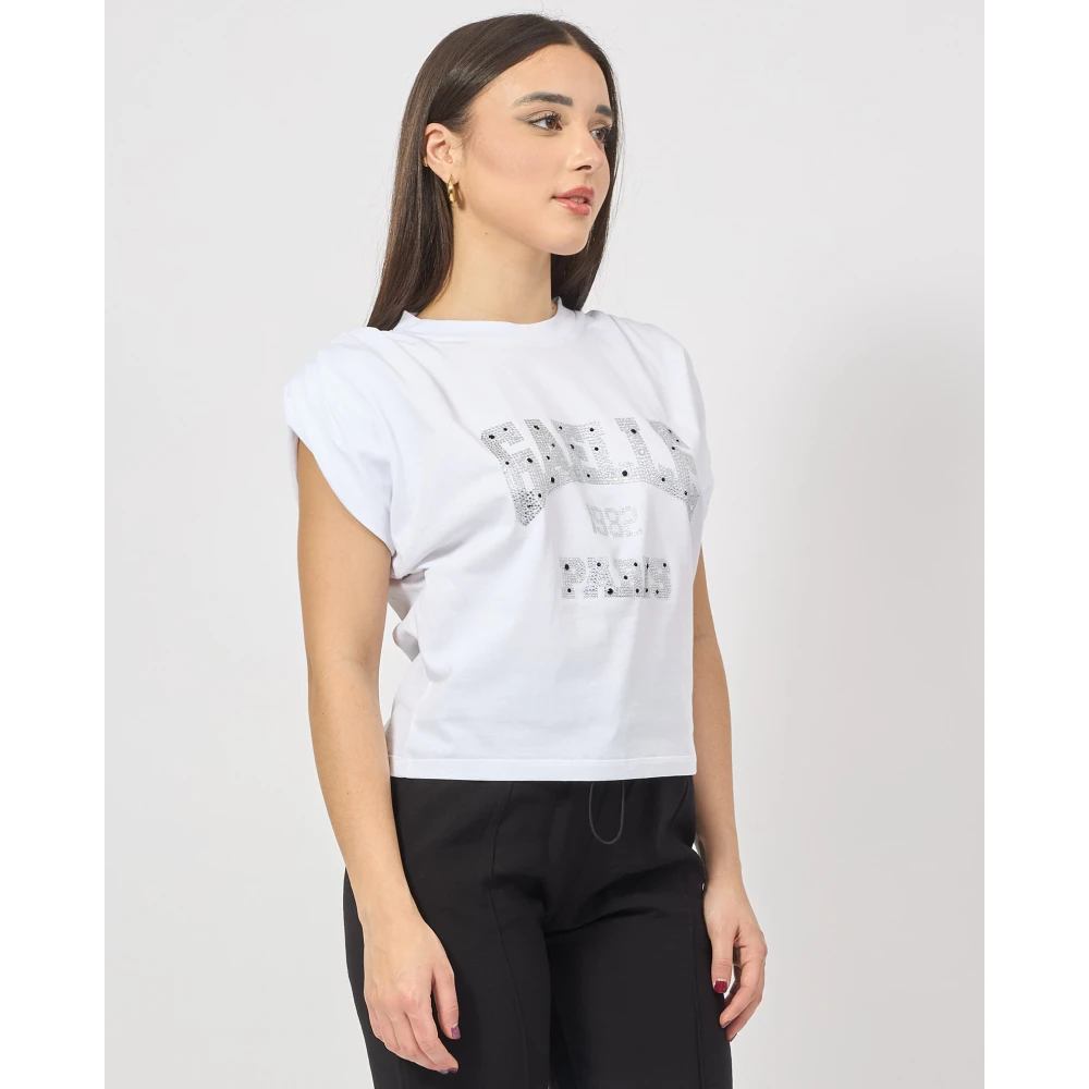 Gaëlle Paris Witte Dames T-shirt met Paillet Logo White Dames