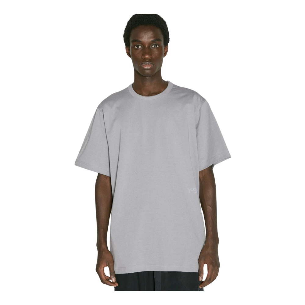 Y-3 Kort T-shirt van katoenmix met logodetail Gray Heren