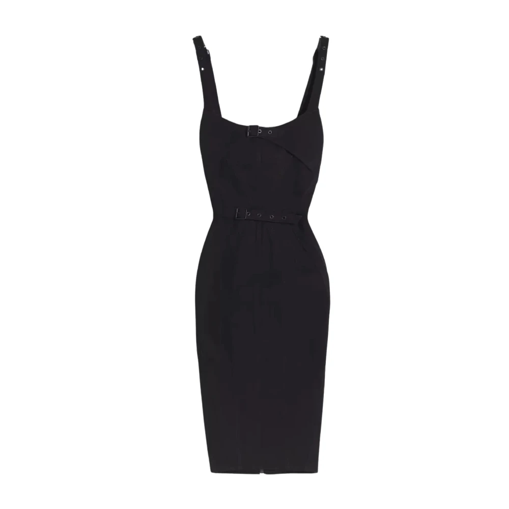 Mugler Zwarte Midi Jurk met Vierkante Hals Black Dames