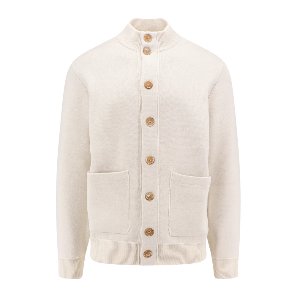 Brunello Cucinelli Ull Cashmere Cardigan med Maxi Fickor White, Herr