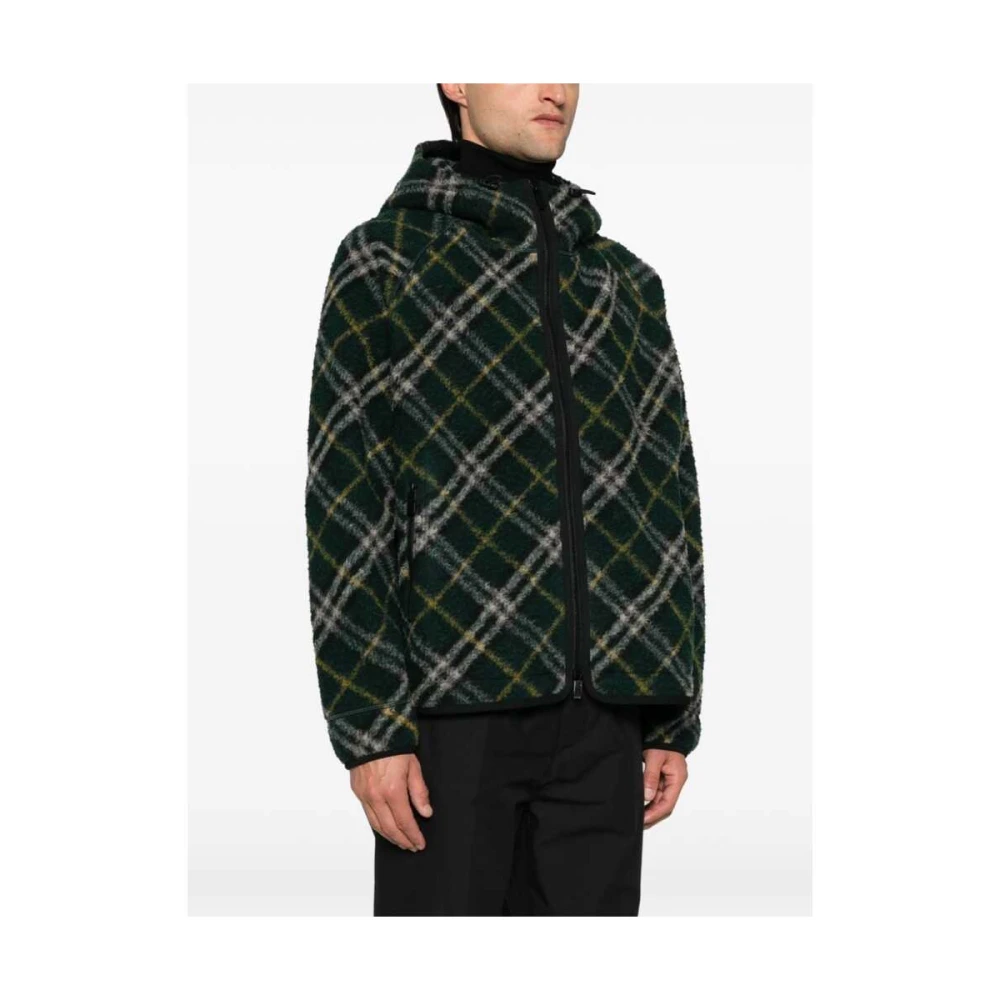 Burberry Groen Geruite Wollen Hoodie Jas Green Heren