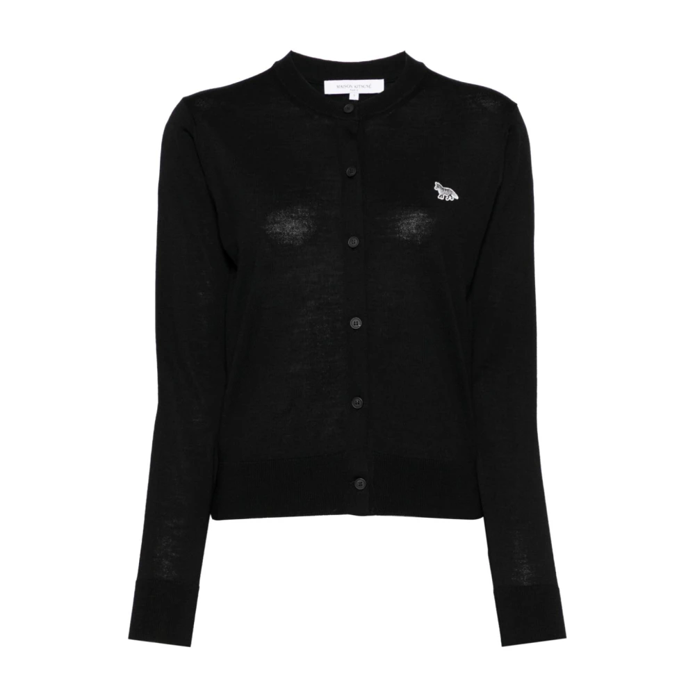 Maison Kitsuné Zwarte Wollen Trui met Logoborduursel Black Dames