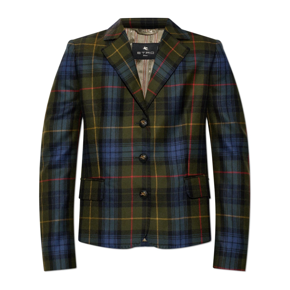 Etro Multicolor Blazers, Female, S, Wool Blazer With Check Pattern