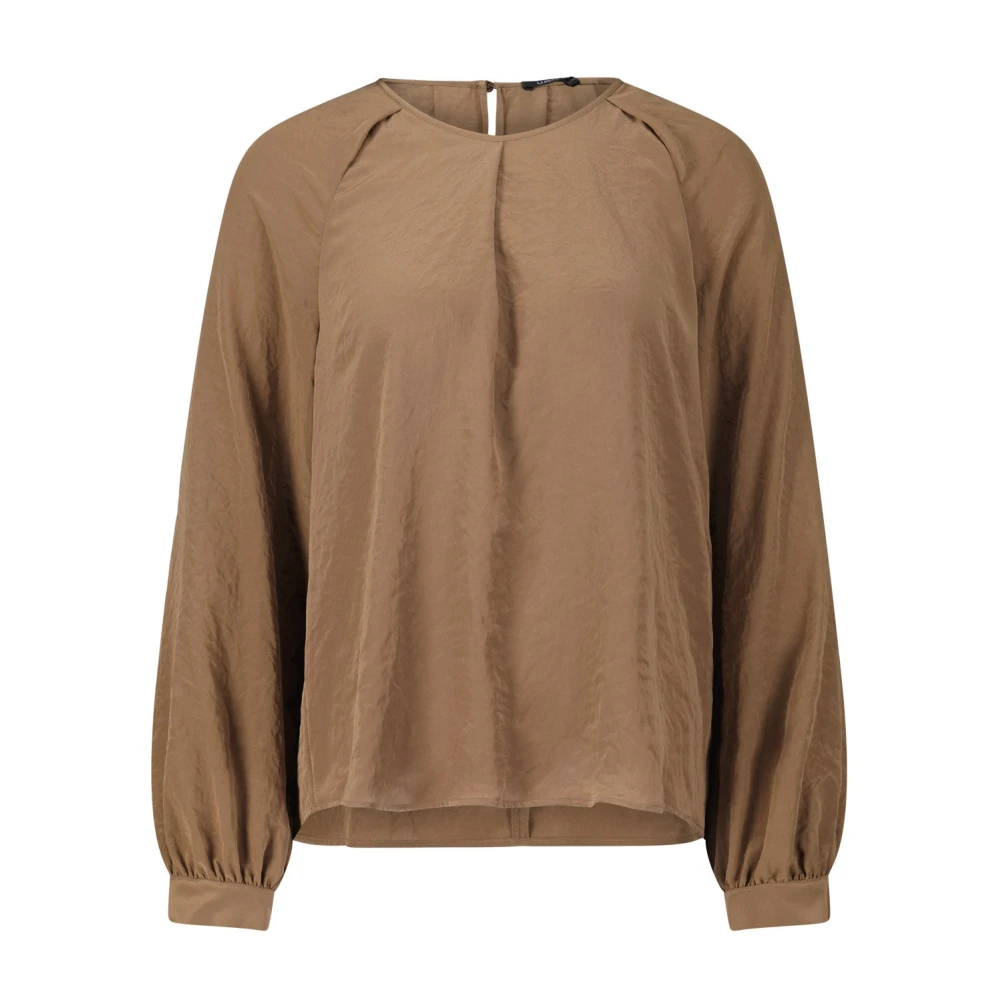 LUISA CERANO Satin Blouse Losse Pasvorm Ronde Hals Brown Dames