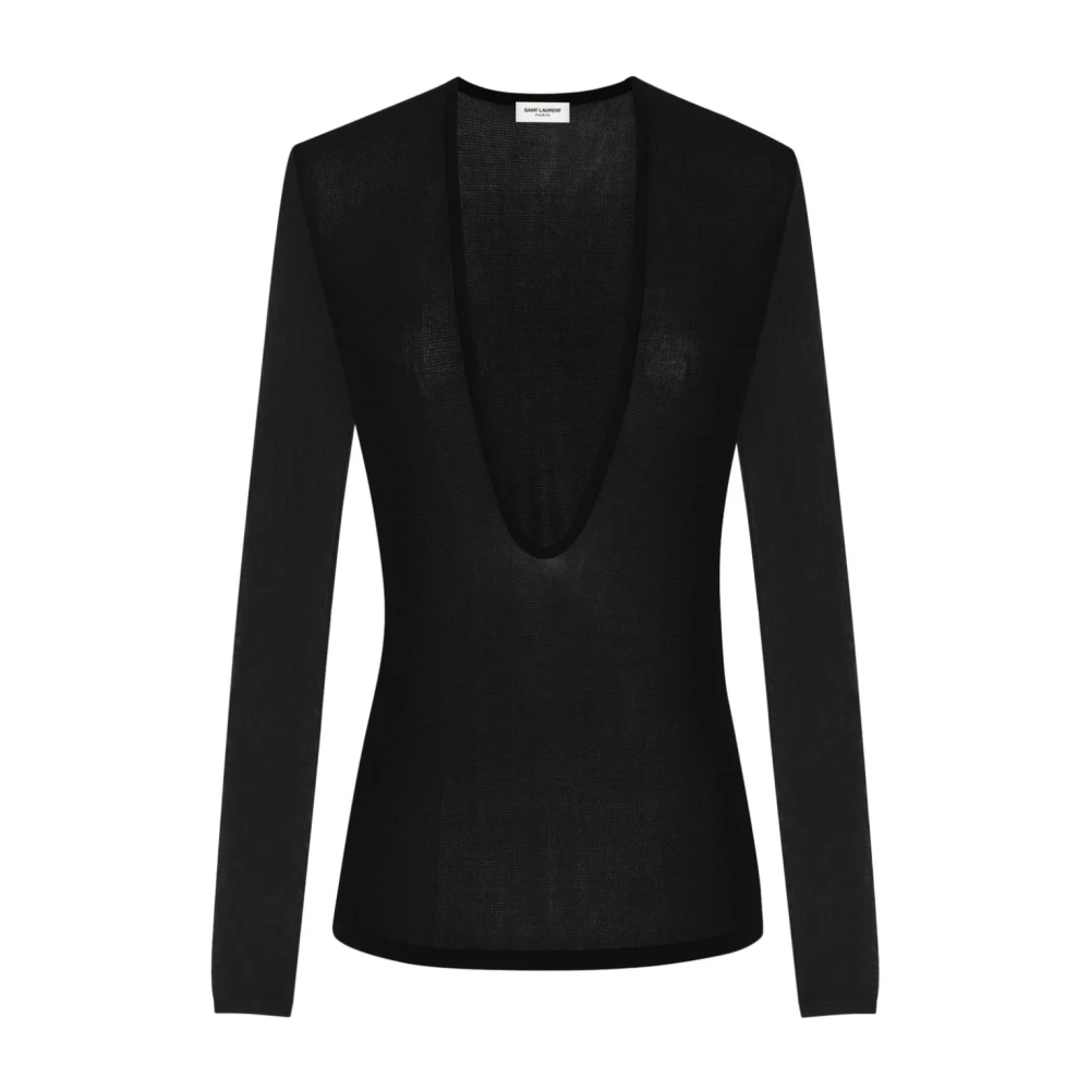 Saint Laurent Zwarte Viscose Gebreide Top met U-hals Black Dames