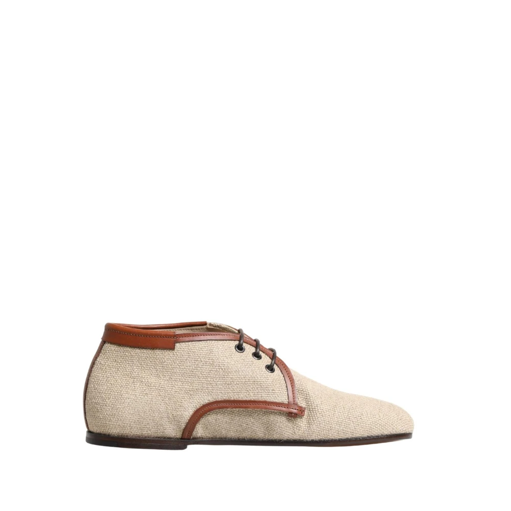 Dolce & Gabbana Uomo Beige Scarpe Derby Eleganti Stringate In Tela