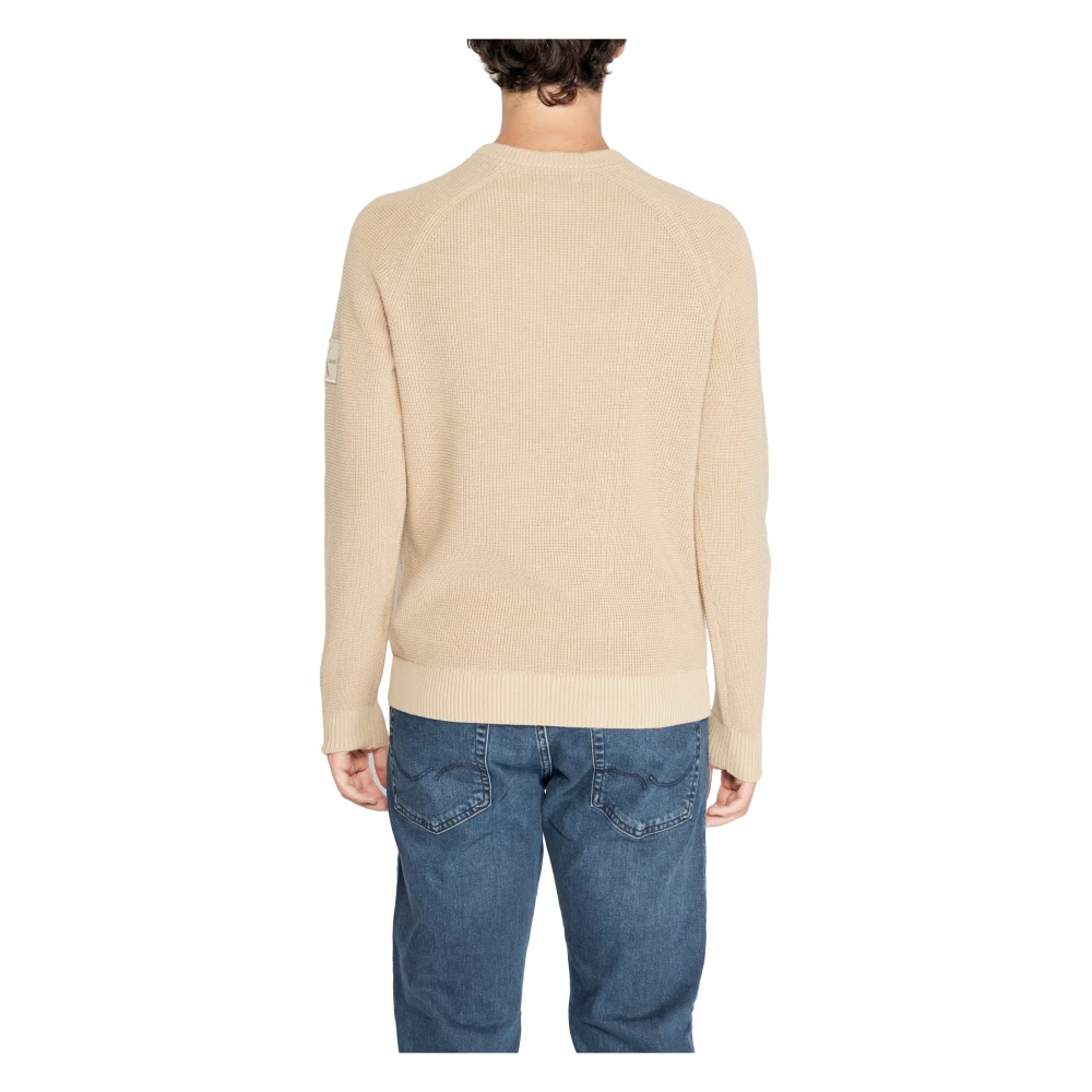 Calvin Klein Beige Gedrukte Gebreide Trui Lange Mouwen Ronde Hals Beige Heren