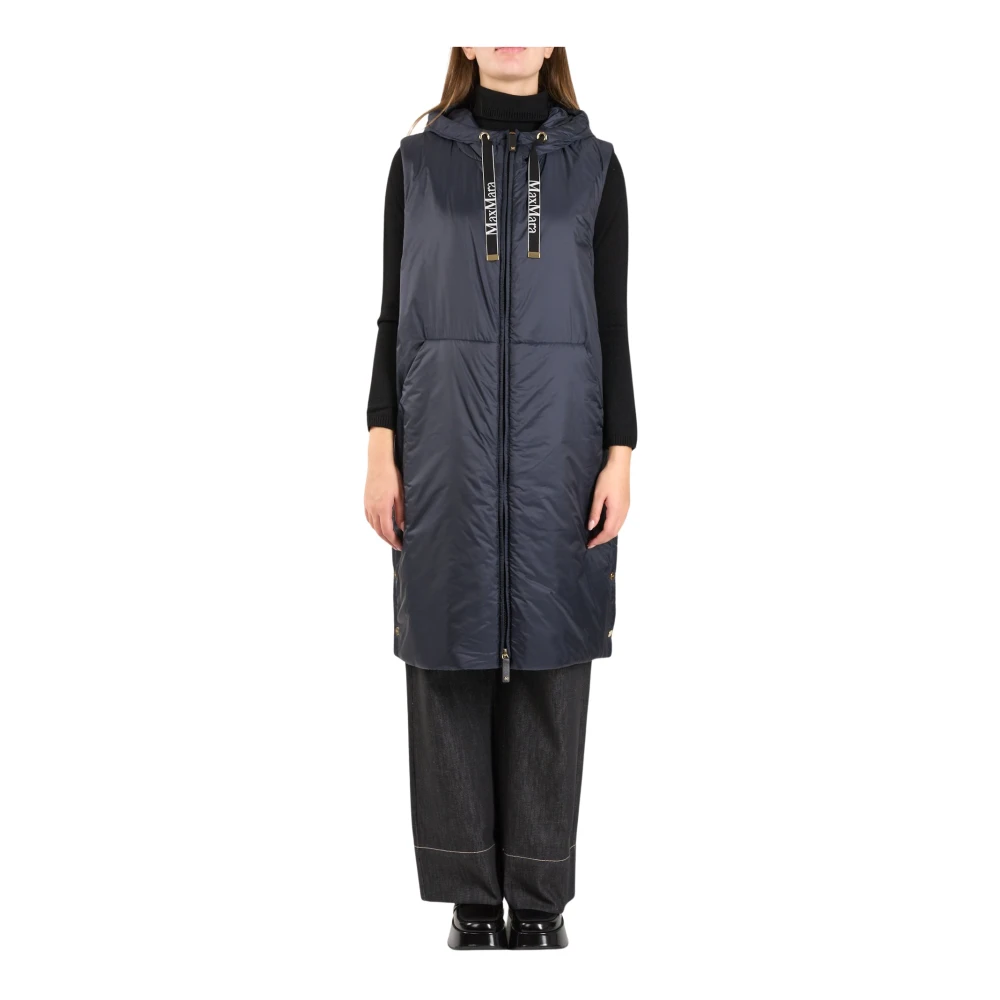 Max Mara Waterdichte Hooded Midi Gilet met Zakken Blue Dames