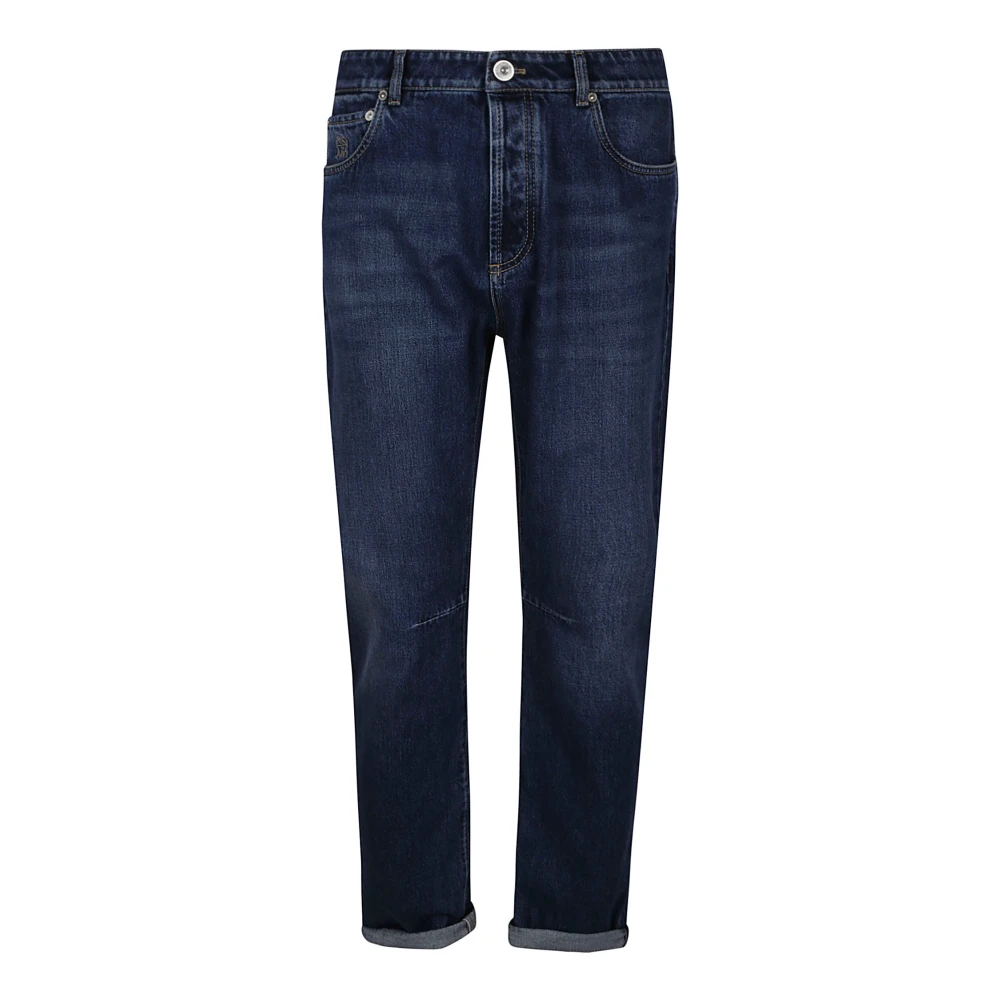 BRUNELLO CUCINELLI Donkere Wassing Slim-fit Jeans Blue Heren