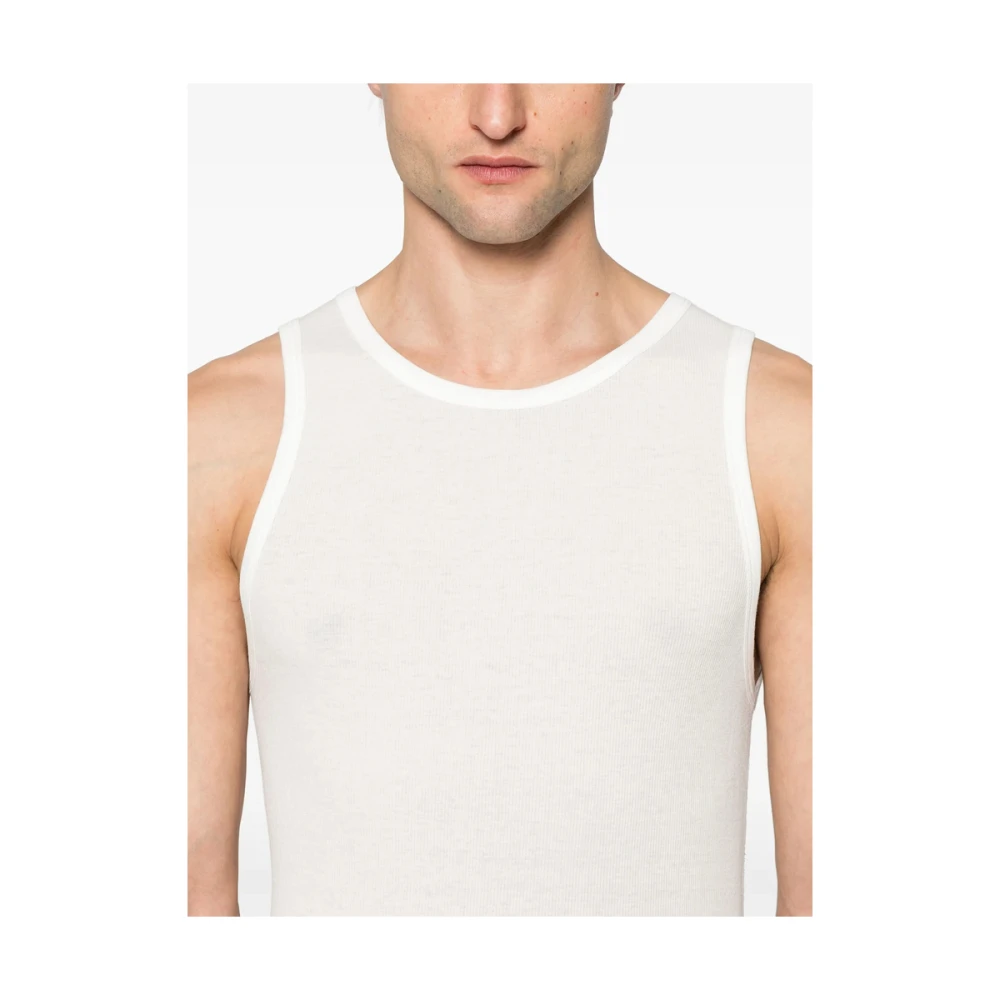 Isabel Benenato Wit Crew Neck Raw-Cut T-shirt White Heren