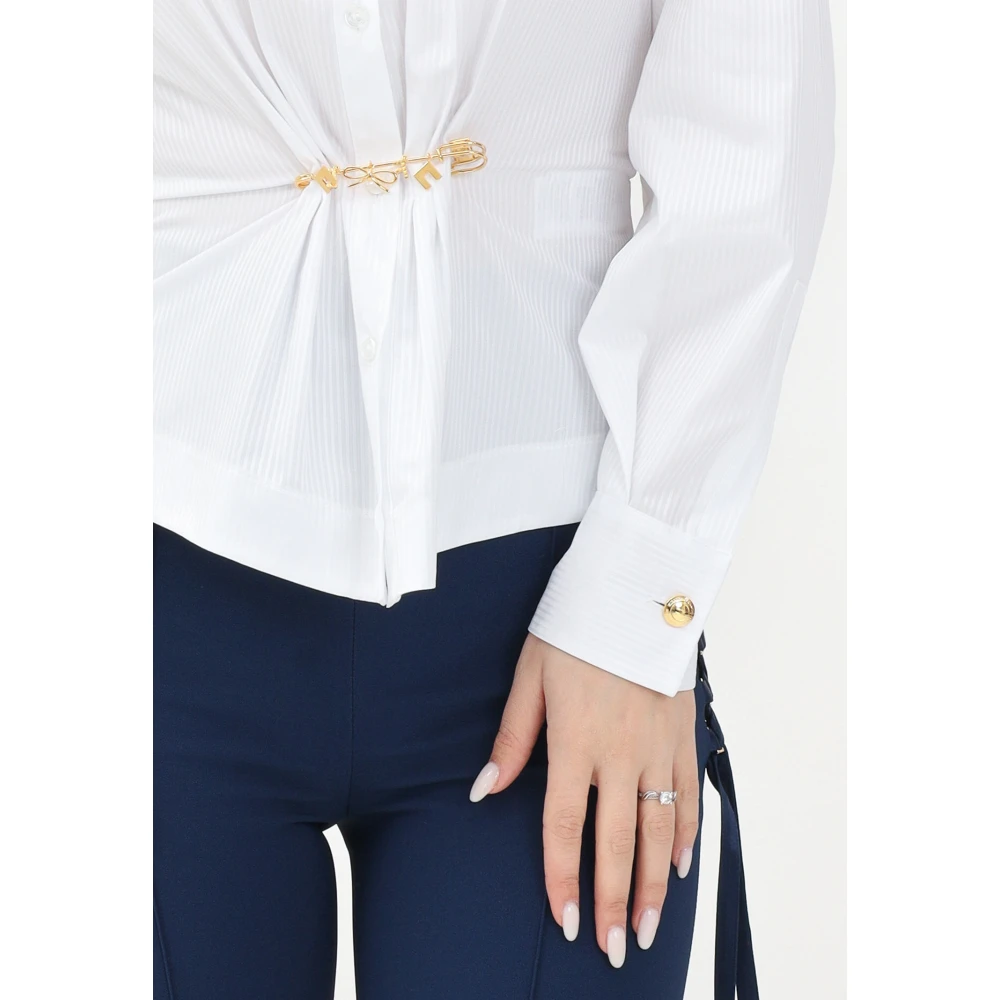 Elisabetta Franchi Wit Gestreept Overhemd met Lange Mouwen White Dames