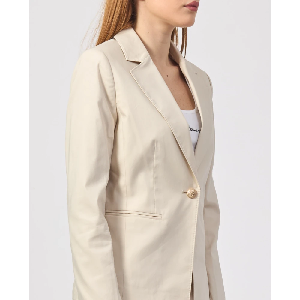 YES ZEE Beige Katoenen Jas met Gouden Knoop Beige Dames