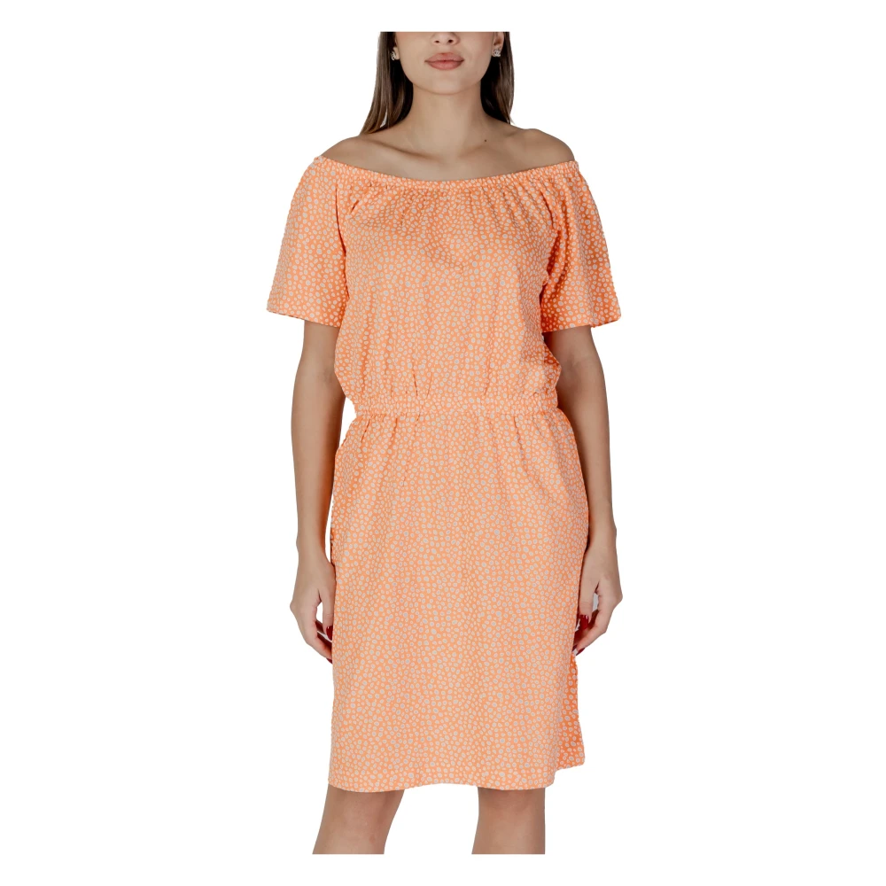 B.young Women's Orange Polka Dot Summer Dress - Short Dresses - M- Dresses