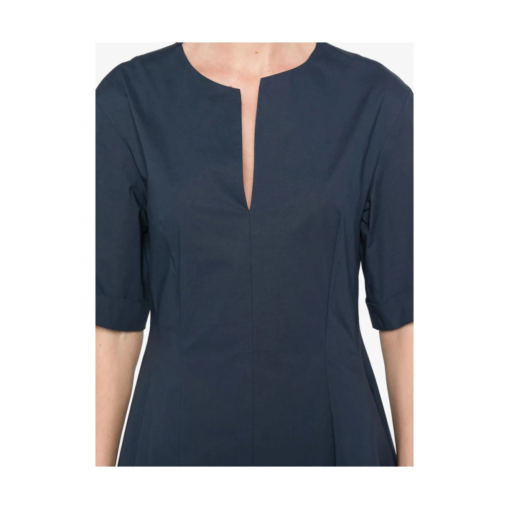 Antonelli Firenze Navy Blue Geplooide Jurk Korte Mouwen Blue Dames