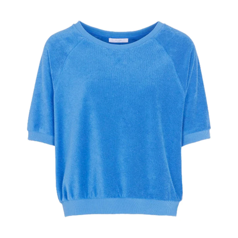 By-Bar Korte Mouw Slub Top Blue Dames