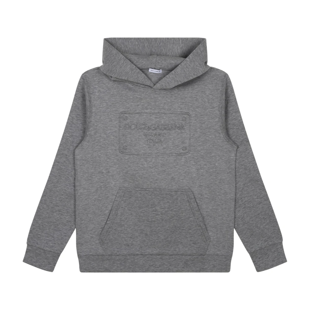 Dolce & Gabbana Gray Kids Sweatshirts, Male, 8 Y, Grey Logo Print Hoodie