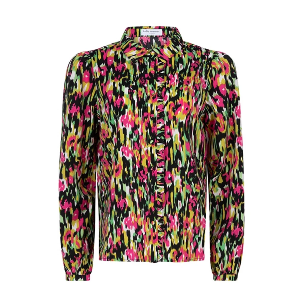 Lofty Manner blouse Maven met all over print en ruches zwart groen