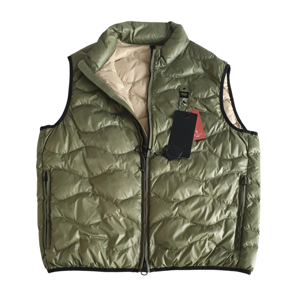 Blauer Mannelijk Groente Groene Gewatteerde Mouwloze Jas Met Ruitpatroon