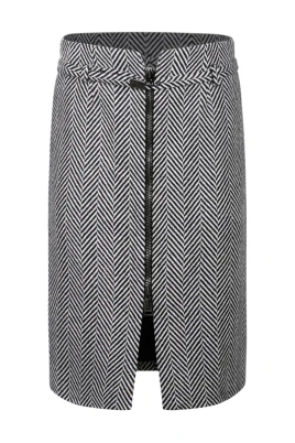 Virgin Wool Chevron Midi Pencil Skirt
