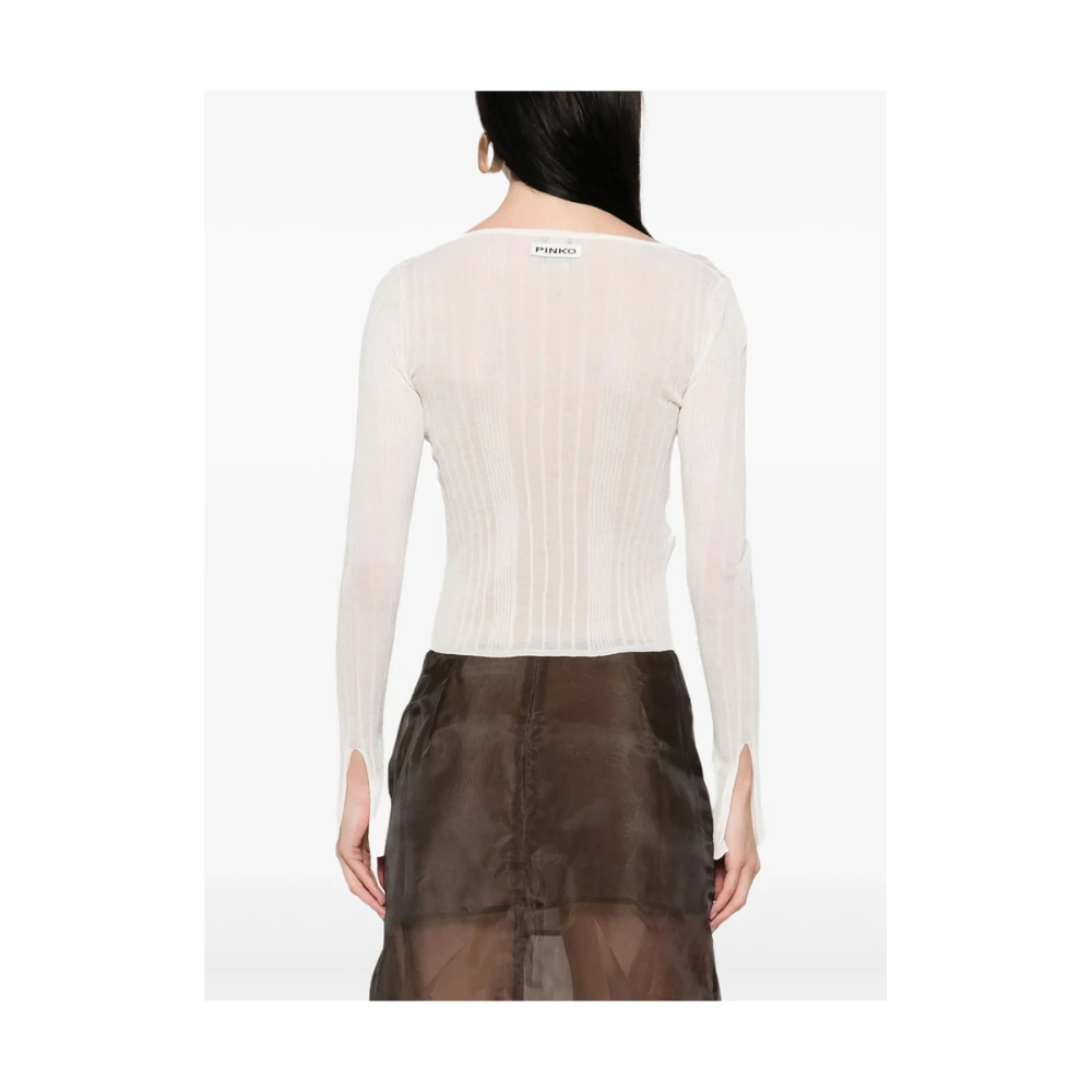 pinko Witte Crew Neck Sweater Lange Mouwen White Dames