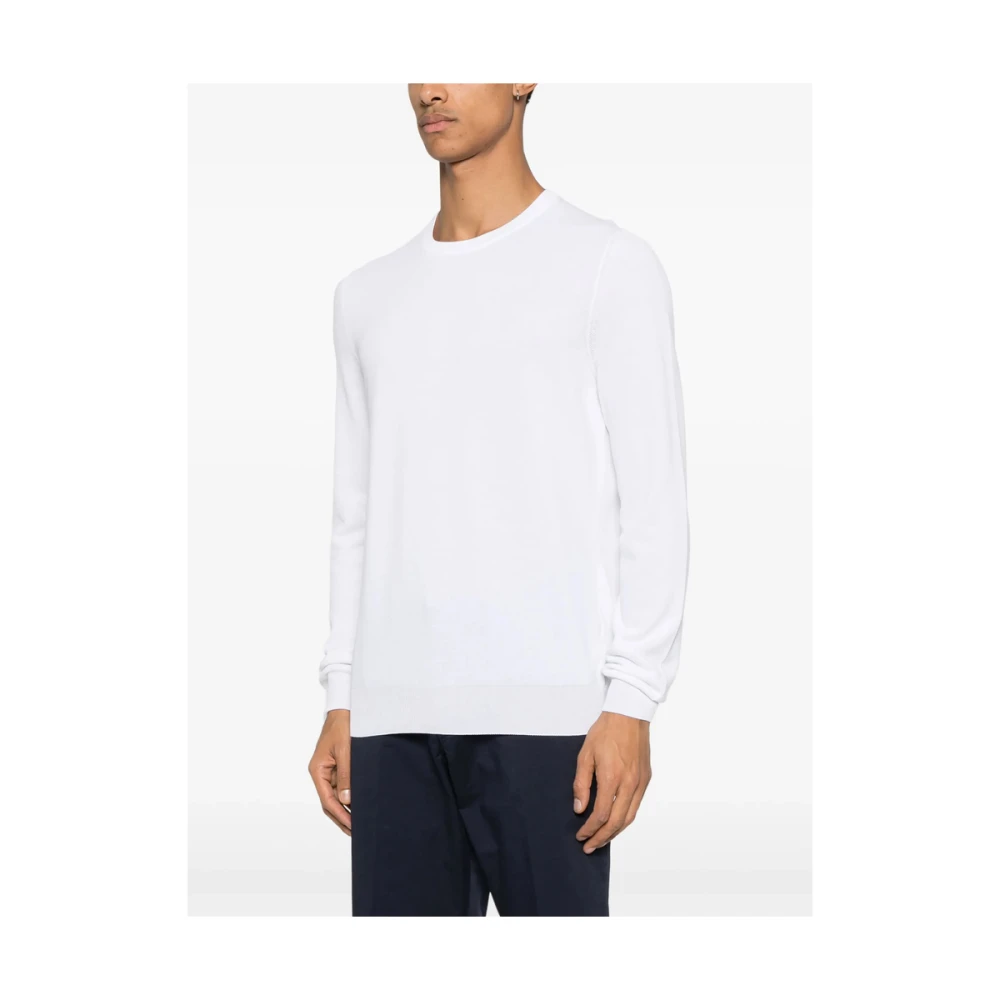 La Fileria Witte Geribbelde Crew Neck Sweater White Heren