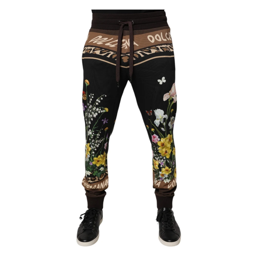 Dolce & Gabbana Men's Black Sweatpants, M, Floral Cotton Jogger Joggers