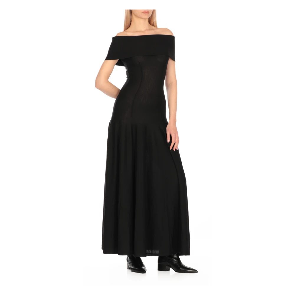 Khaite Zwarte Wollen Jurk Rechte Halslijn Mouwloos Black Dames